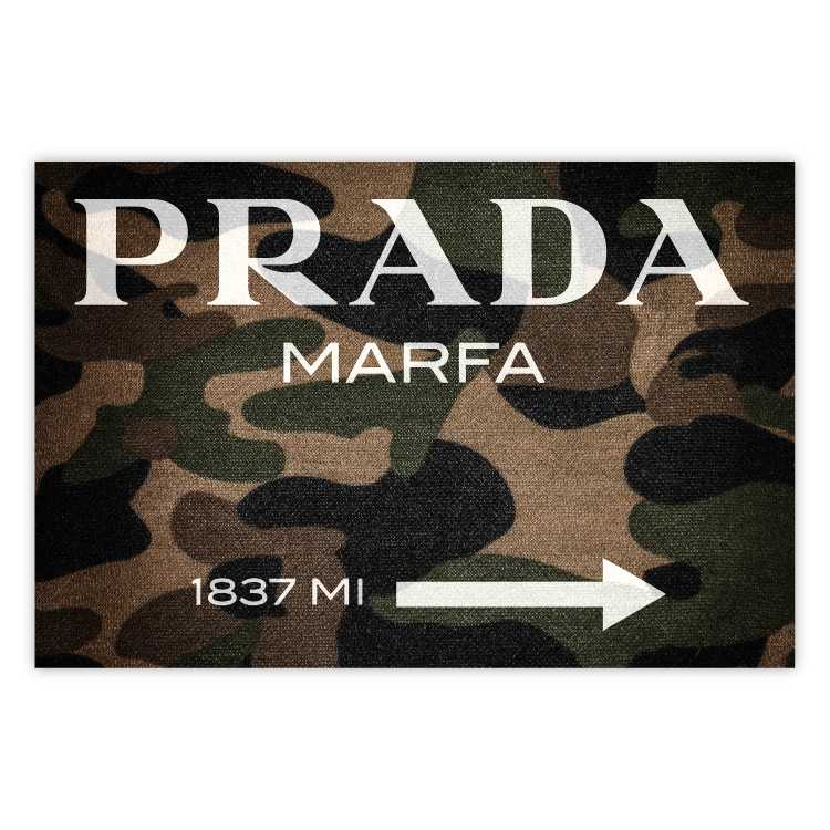 Wall Poster Camo Prada - white English brand name and numbers on military texture 122311