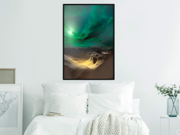 Wall Poster Bright Night - landscape of moonlight on green sky and clouds 123611 additionalImage 3