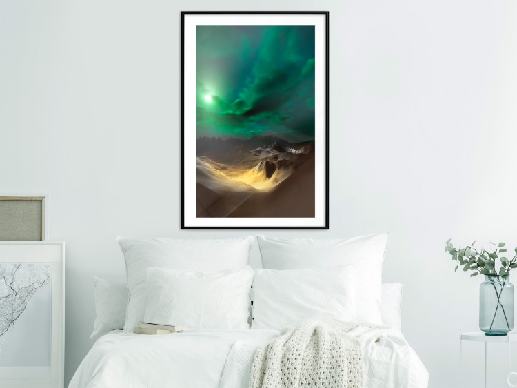 Wall Poster Bright Night - landscape of moonlight on green sky and clouds 123611 additionalImage 4
