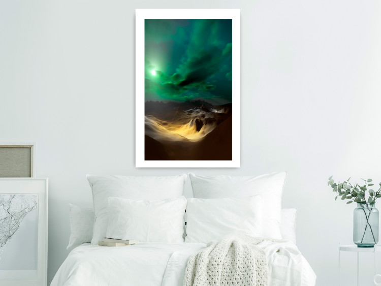 Wall Poster Bright Night - landscape of moonlight on green sky and clouds 123611 additionalImage 2