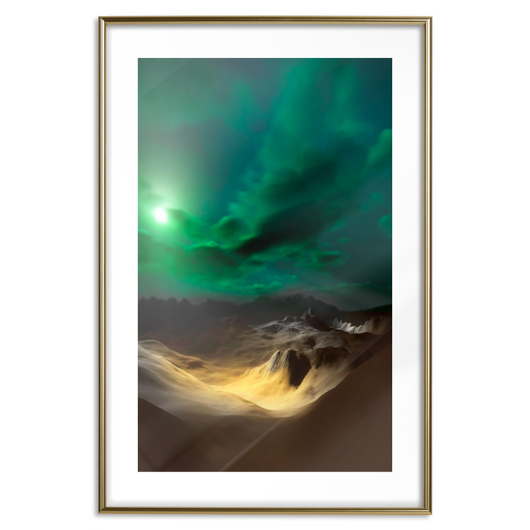 Wall Poster Bright Night - landscape of moonlight on green sky and clouds 123611 additionalImage 14