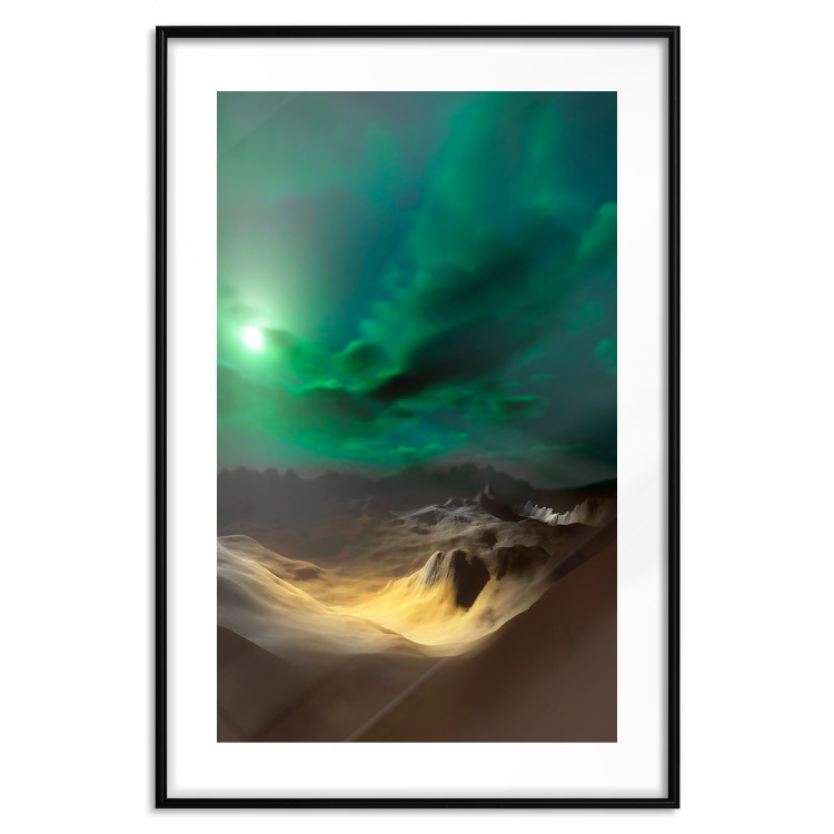 Wall Poster Bright Night - landscape of moonlight on green sky and clouds 123611 additionalImage 15
