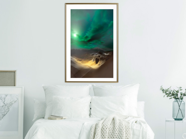 Wall Poster Bright Night - landscape of moonlight on green sky and clouds 123611 additionalImage 13