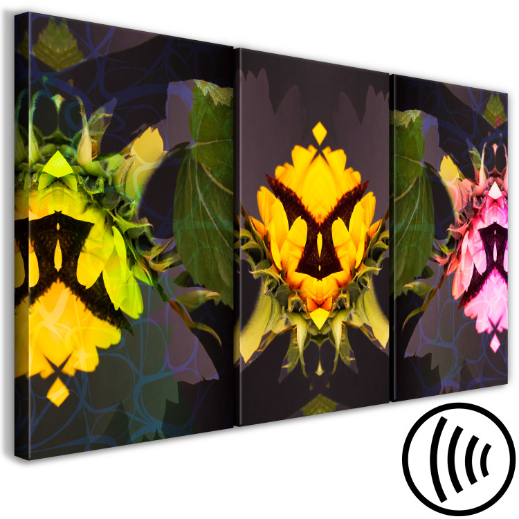 Canvas Art Print Sunflowers fragments triptych - flowers in kaleidoscopic reflection 124411 additionalImage 6