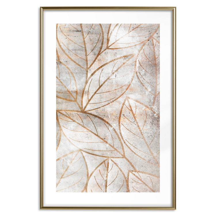 Poster Wind Script - natural concrete texture with brown leaf contours 125411 additionalImage 14