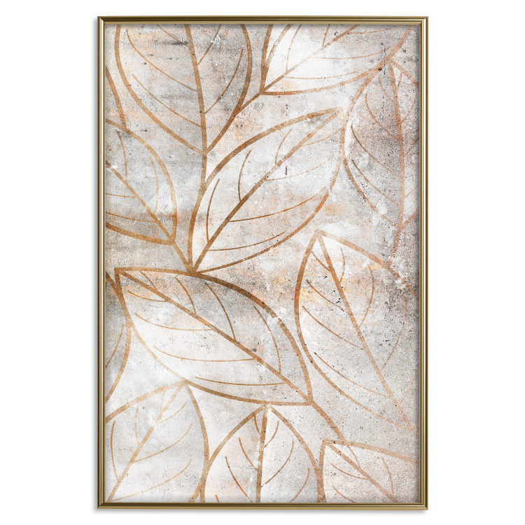 Poster Wind Script - natural concrete texture with brown leaf contours 125411 additionalImage 16