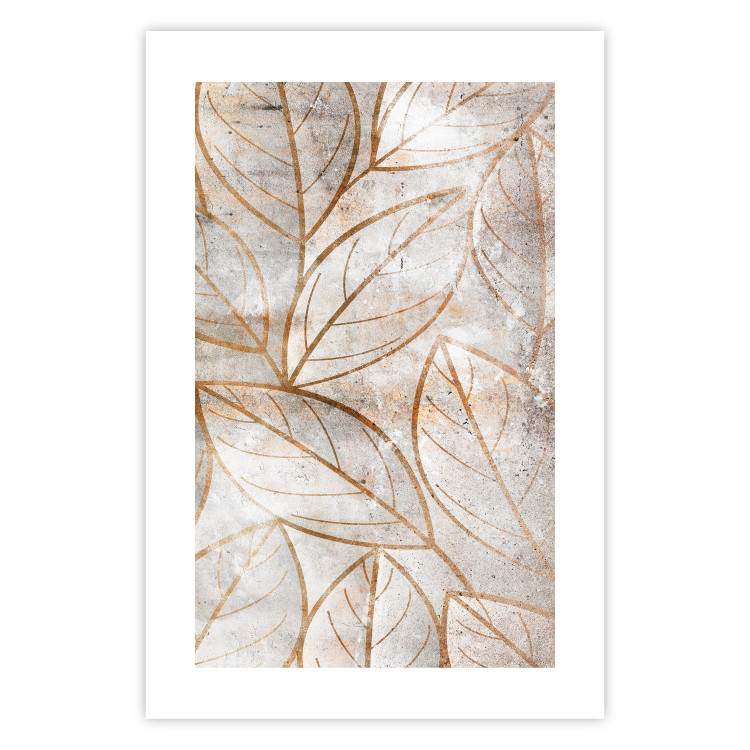 Poster Wind Script - natural concrete texture with brown leaf contours 125411 additionalImage 19