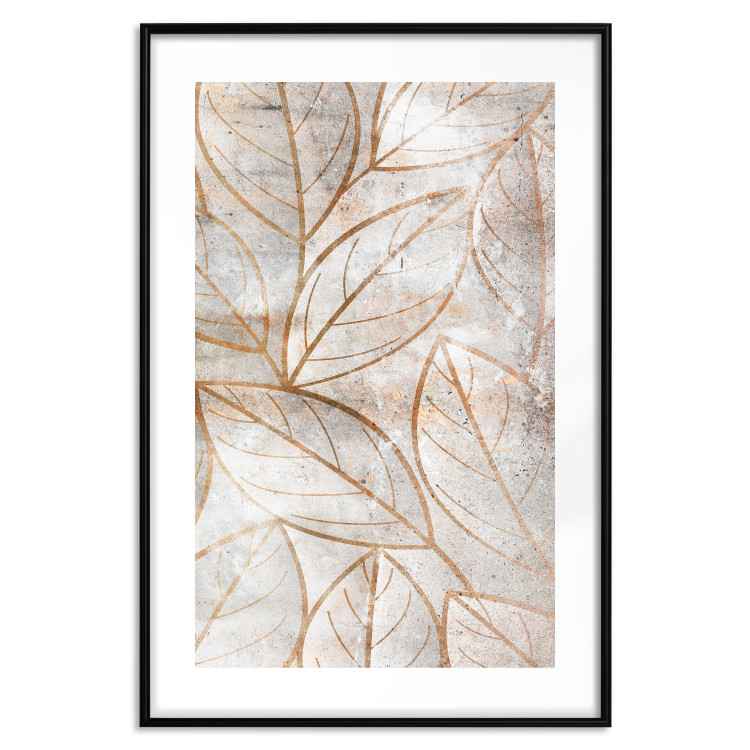 Poster Wind Script - natural concrete texture with brown leaf contours 125411 additionalImage 15