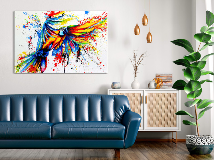 Canvas Print Spectacular Flight (1-part) wide - abstraction with a colorful parrot 127311 additionalImage 3