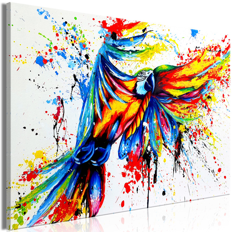 Canvas Print Spectacular Flight (1-part) wide - abstraction with a colorful parrot 127311 additionalImage 2