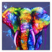 Poster Rainbow Trumpet - abstract large colorful elephant on a blue background 128611