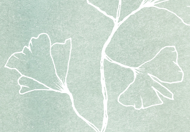 Wall Poster Minty Ginkgo - white line art of a plant with flowers on a mint background 130811 additionalImage 9