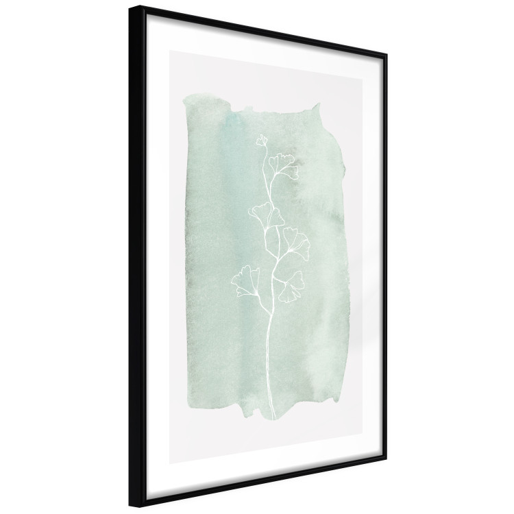 Wall Poster Minty Ginkgo - white line art of a plant with flowers on a mint background 130811 additionalImage 6