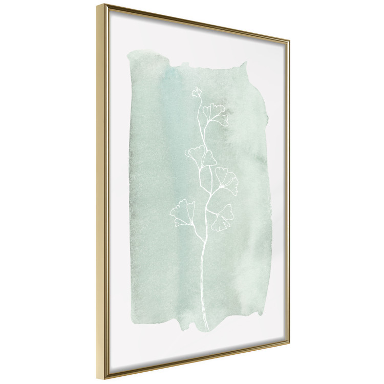 Wall Poster Minty Ginkgo - white line art of a plant with flowers on a mint background 130811 additionalImage 14