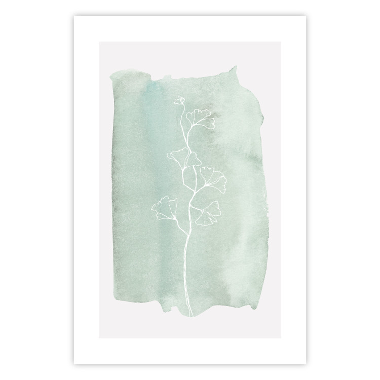 Wall Poster Minty Ginkgo - white line art of a plant with flowers on a mint background 130811 additionalImage 19
