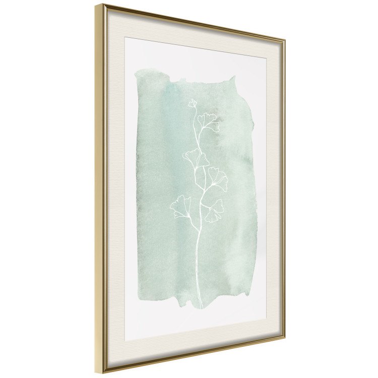 Wall Poster Minty Ginkgo - white line art of a plant with flowers on a mint background 130811 additionalImage 3
