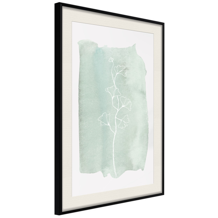 Wall Poster Minty Ginkgo - white line art of a plant with flowers on a mint background 130811 additionalImage 2