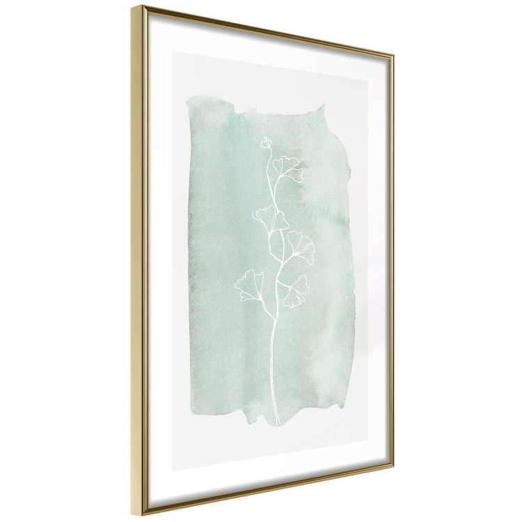 Wall Poster Minty Ginkgo - white line art of a plant with flowers on a mint background 130811 additionalImage 7