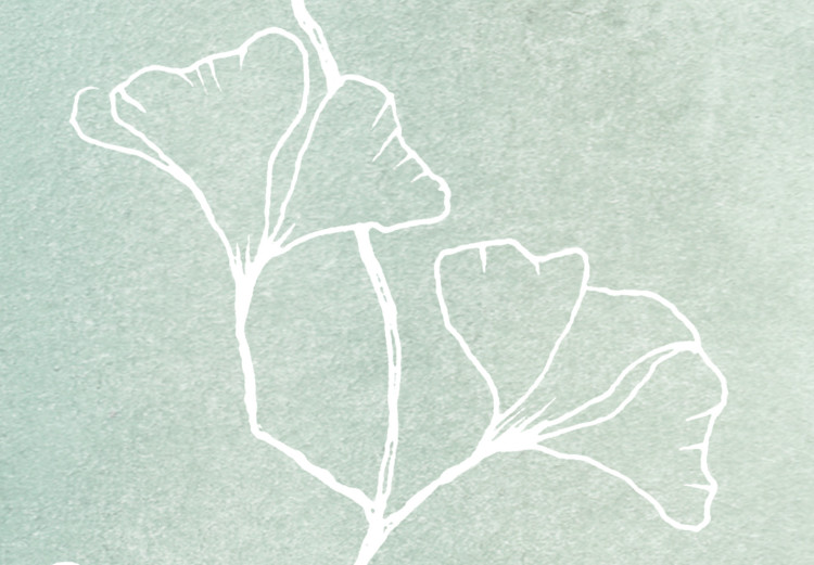 Wall Poster Minty Ginkgo - white line art of a plant with flowers on a mint background 130811 additionalImage 12