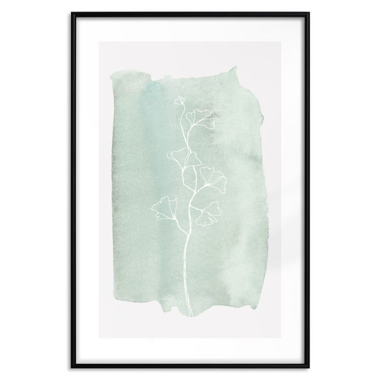 Wall Poster Minty Ginkgo - white line art of a plant with flowers on a mint background 130811 additionalImage 15