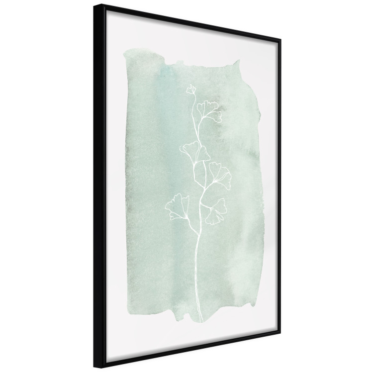 Wall Poster Minty Ginkgo - white line art of a plant with flowers on a mint background 130811 additionalImage 13
