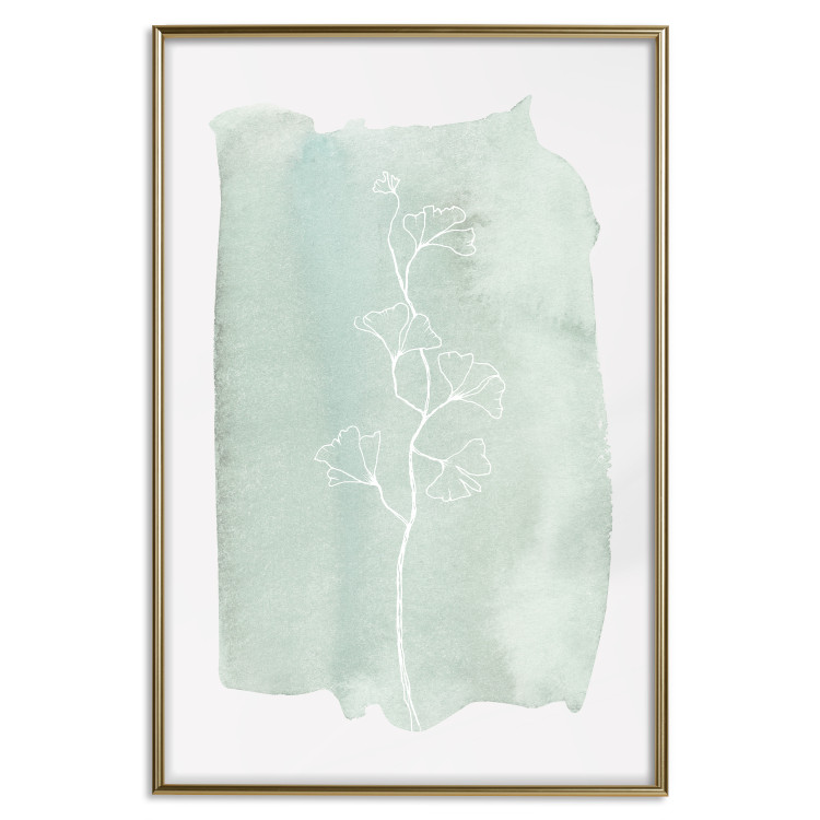 Wall Poster Minty Ginkgo - white line art of a plant with flowers on a mint background 130811 additionalImage 21
