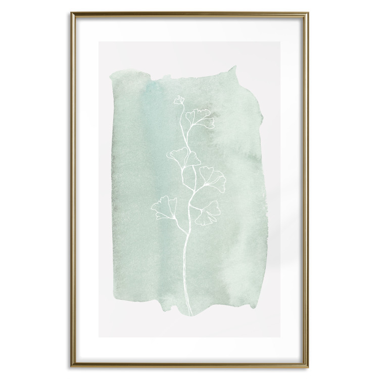 Wall Poster Minty Ginkgo - white line art of a plant with flowers on a mint background 130811 additionalImage 16
