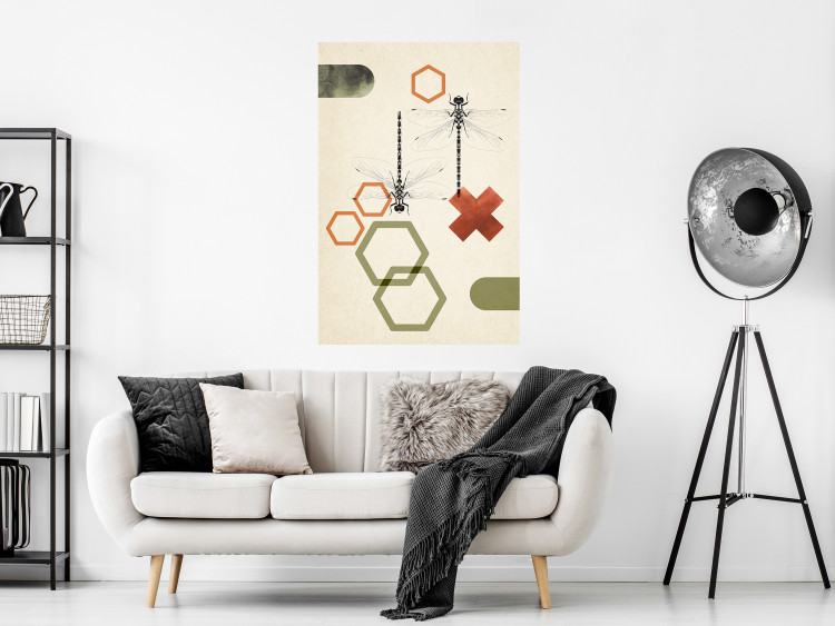 Poster Dragonflies and Geometry - abstract composition of colorful figures and insects 131811 additionalImage 2