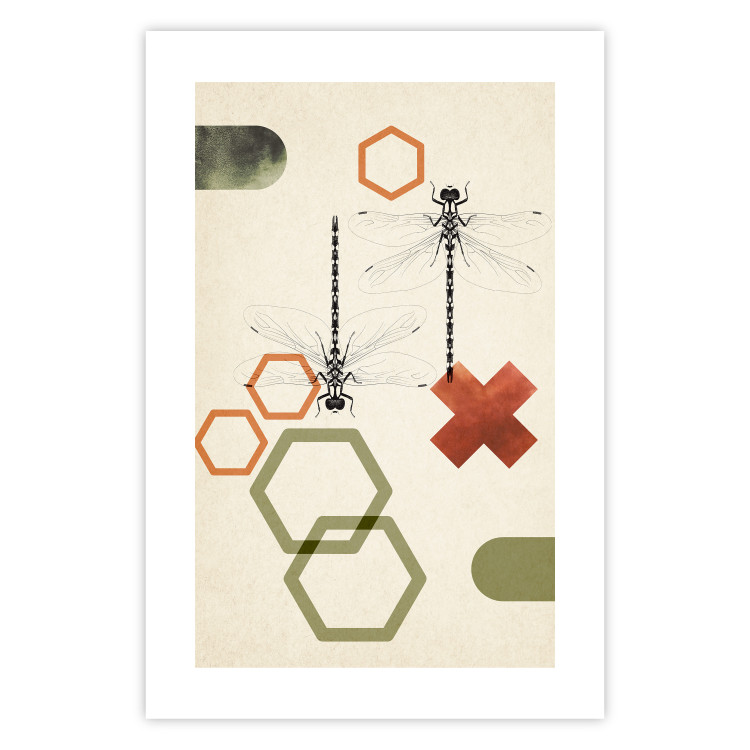 Poster Dragonflies and Geometry - abstract composition of colorful figures and insects 131811 additionalImage 16