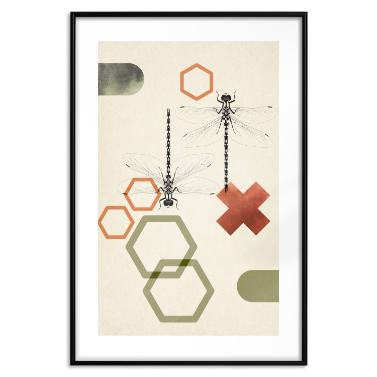 Poster Dragonflies and Geometry - abstract composition of colorful figures and insects 131811 additionalImage 20