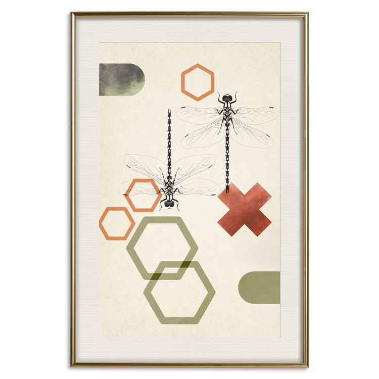 Poster Dragonflies and Geometry - abstract composition of colorful figures and insects 131811 additionalImage 25