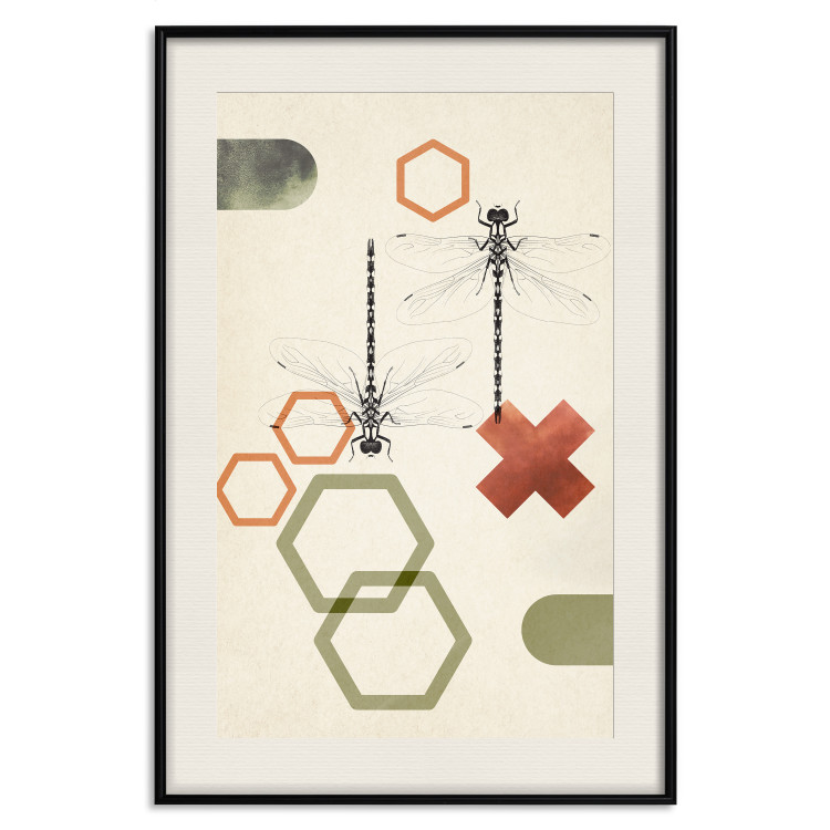 Poster Dragonflies and Geometry - abstract composition of colorful figures and insects 131811 additionalImage 24