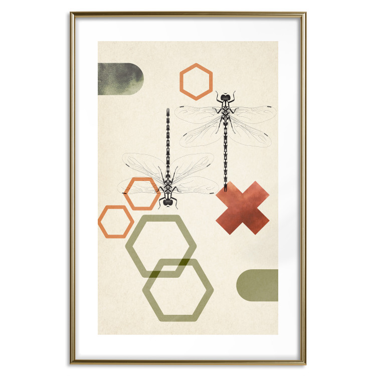 Poster Dragonflies and Geometry - abstract composition of colorful figures and insects 131811 additionalImage 26
