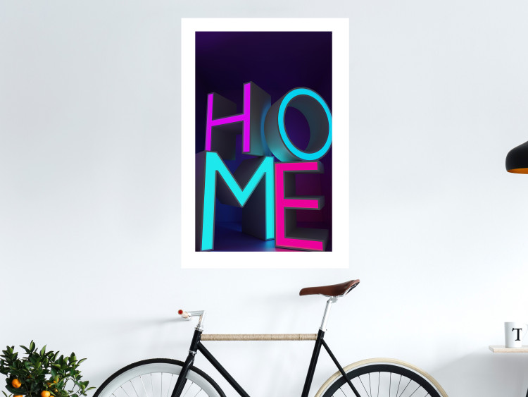 Poster Neon Home - neon English texts with 3D effect on a dark background 135511 additionalImage 18