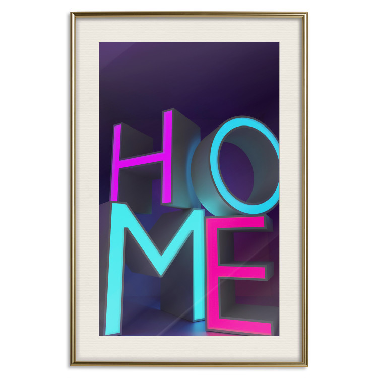 Poster Neon Home - neon English texts with 3D effect on a dark background 135511 additionalImage 3