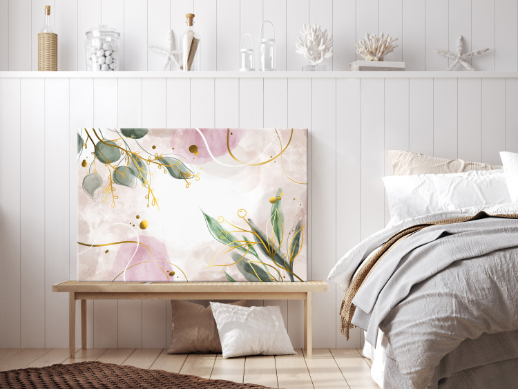 Canvas Print Golden Reflection of Flowers - floral theme with plants and waves 135811 additionalImage 3