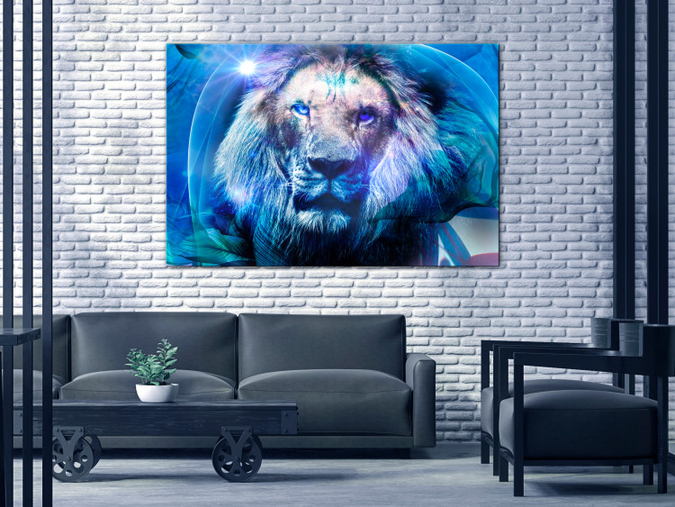 Canvas Art Print Hidden in Blue (1-piece) wide - abstraction with wild cat 138511 additionalImage 3