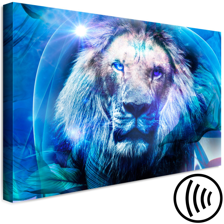 Canvas Art Print Hidden in Blue (1-piece) wide - abstraction with wild cat 138511 additionalImage 6