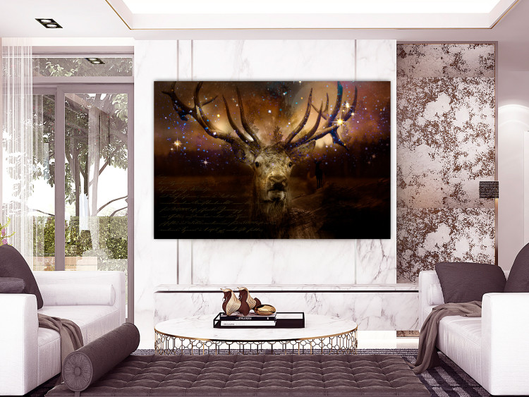 Canvas Art Print Deer Among the Stars (1-piece) - animal on brown forest background 143811 additionalImage 3