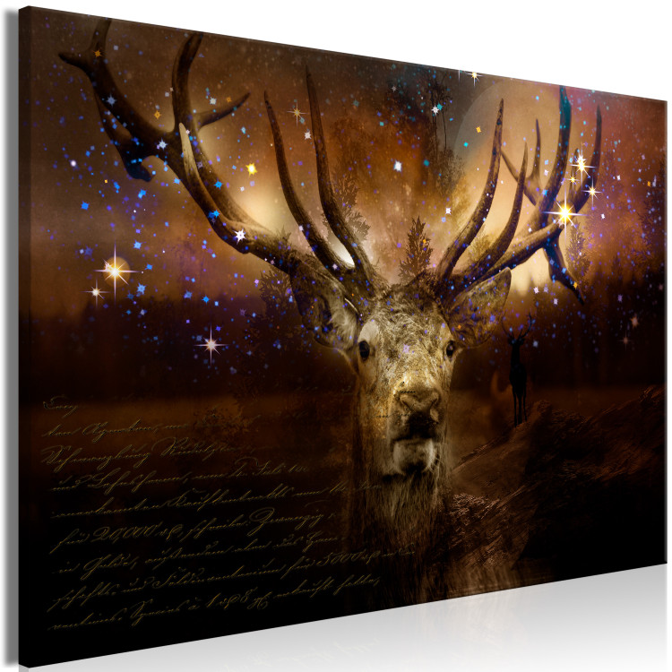 Canvas Art Print Deer Among the Stars (1-piece) - animal on brown forest background 143811 additionalImage 2