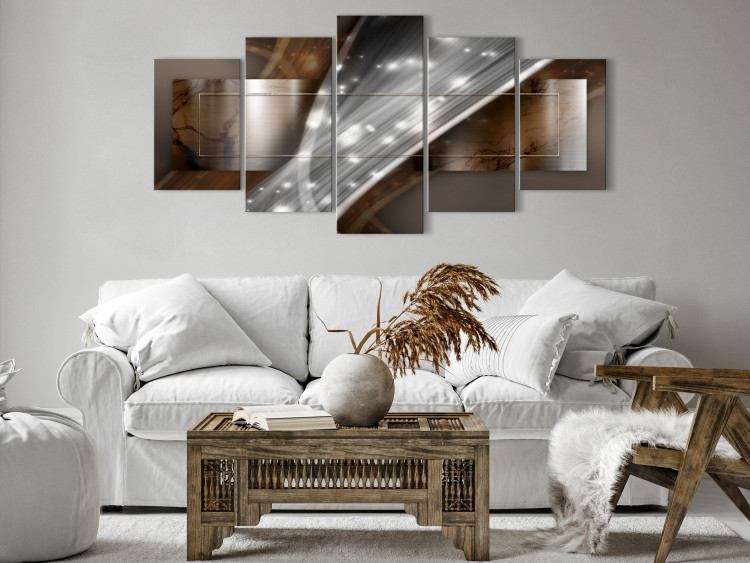 Canvas Print Flash of Light (5-piece) - silver abstraction on a marble background 144511 additionalImage 3