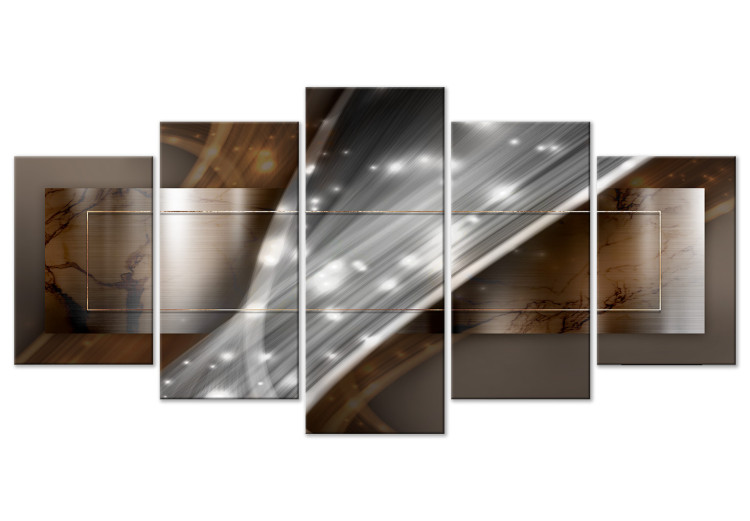 Canvas Print Flash of Light (5-piece) - silver abstraction on a marble background 144511