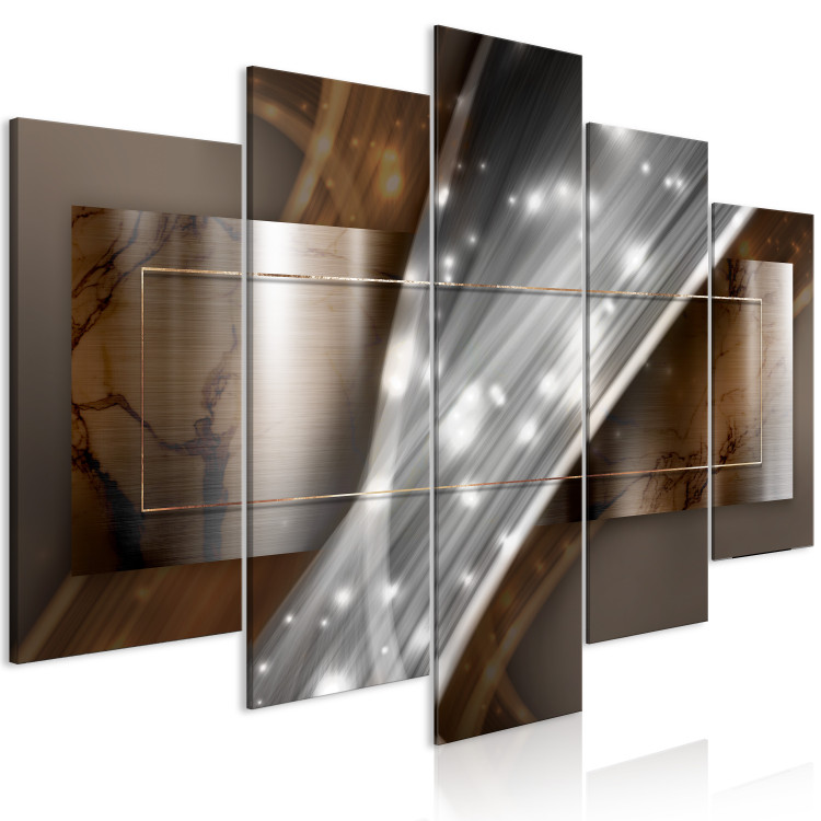 Canvas Print Flash of Light (5-piece) - silver abstraction on a marble background 144511 additionalImage 2