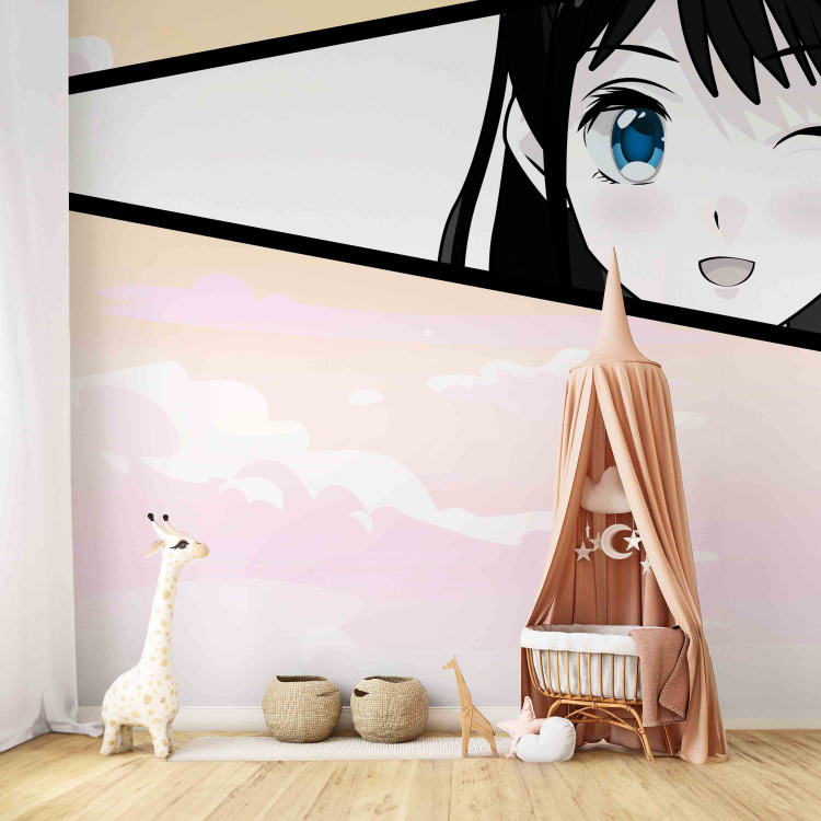 Wall Mural Girl in a Manga Style - Comic Book Character Against a Pink-Yellow Sky Background 145511 additionalImage 4