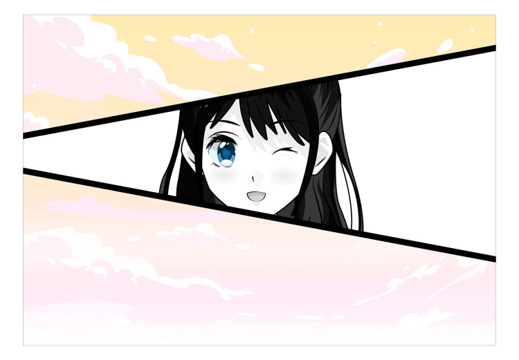 Wall Mural Girl in a Manga Style - Comic Book Character Against a Pink-Yellow Sky Background 145511 additionalImage 1