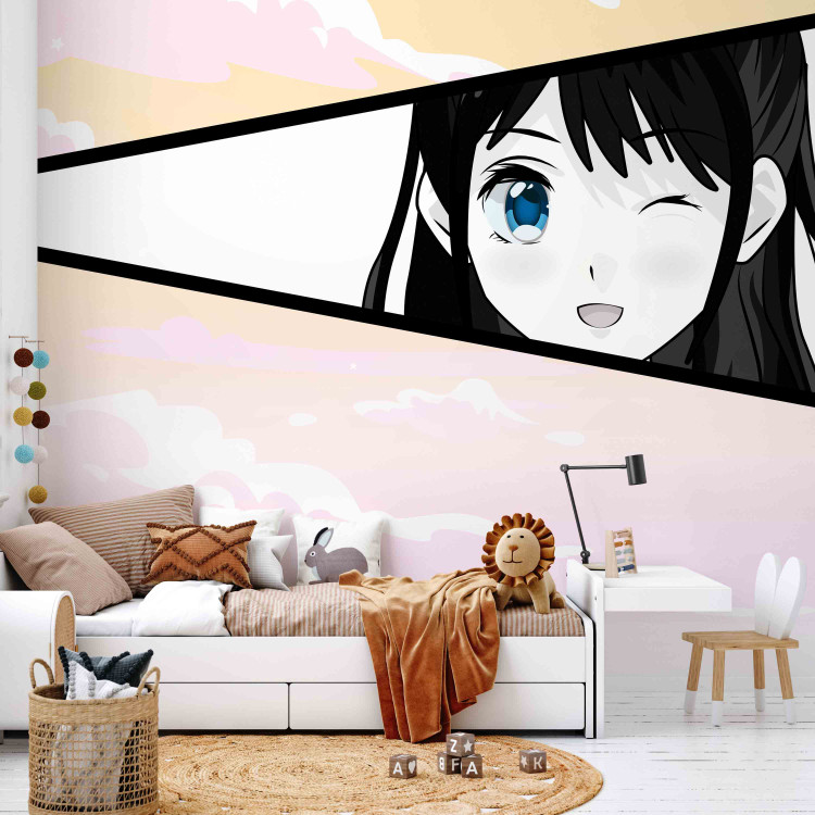 Wall Mural Girl in a Manga Style - Comic Book Character Against a Pink-Yellow Sky Background 145511 additionalImage 6