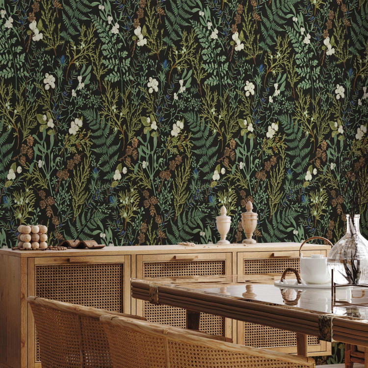 Modern Wallpaper Botanical Pattern - Numerous Species of Leaves on a Graphite Background 149911 additionalImage 5