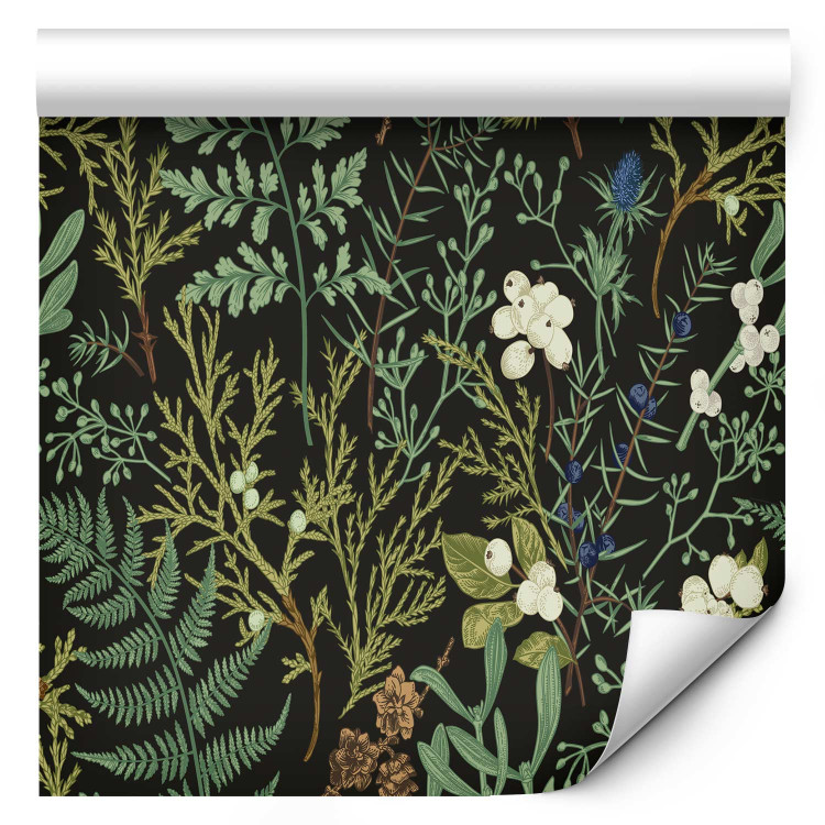 Modern Wallpaper Botanical Pattern - Numerous Species of Leaves on a Graphite Background 149911 additionalImage 1