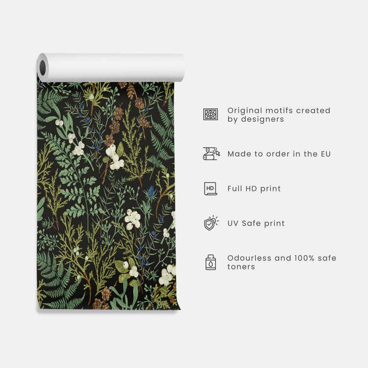 Modern Wallpaper Botanical Pattern - Numerous Species of Leaves on a Graphite Background 149911 additionalImage 12