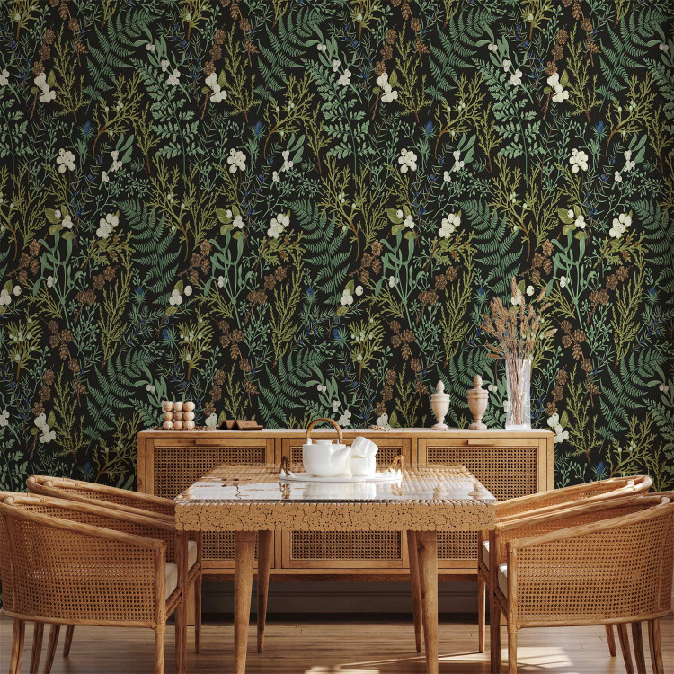 Modern Wallpaper Botanical Pattern - Numerous Species of Leaves on a Graphite Background 149911 additionalImage 8